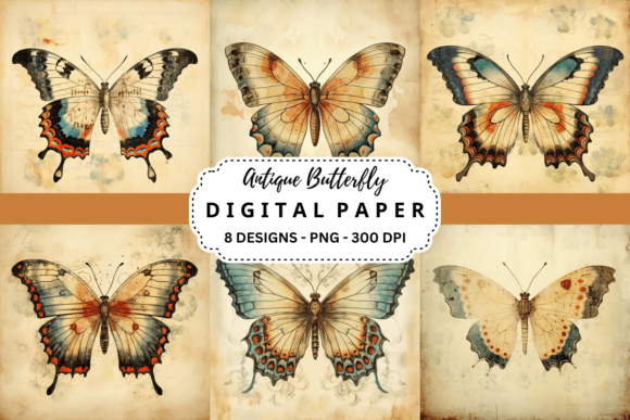 Antique Butterfly Watercolor Background