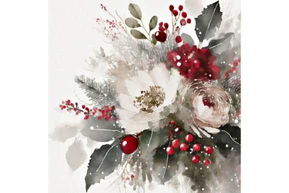 Christmas Watercolor Bouquet Background for Branding