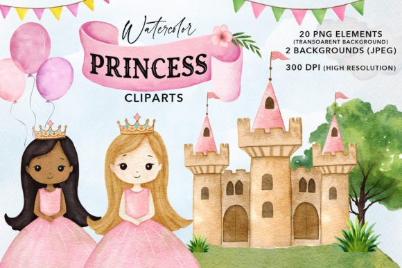 Cute Watercolor Princess Royal Clipart for Crafts