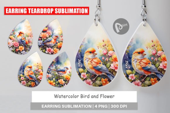 Earring Watercolor Bird Flower for Crafts Branding