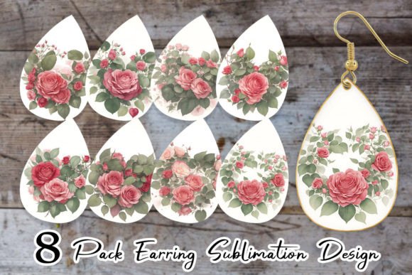 Earring Watercolor Red Rose for Crafts & Digital Sales