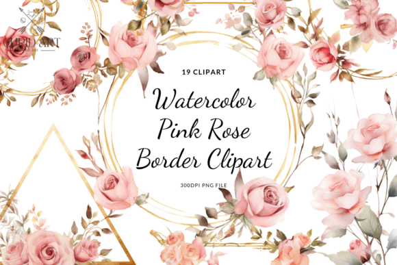 Elegant Craft Branding with Watercolor Pink Rose Border Clipart