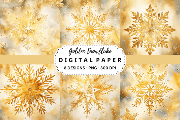 Elegant Watercolor Golden Snowflake Background for Seasonal Design Sellers