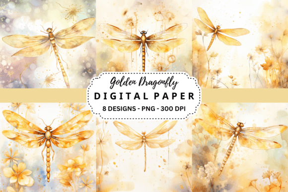 Elegant Whimsy: Reviewing the Watercolor Golden Dragonfly Background for Real Design Projects