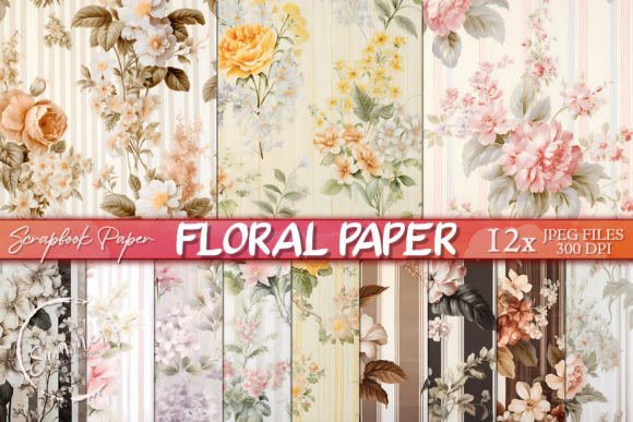 Floral Stripe Watercolor Backgrounds for Crafters & Handmade Sellers