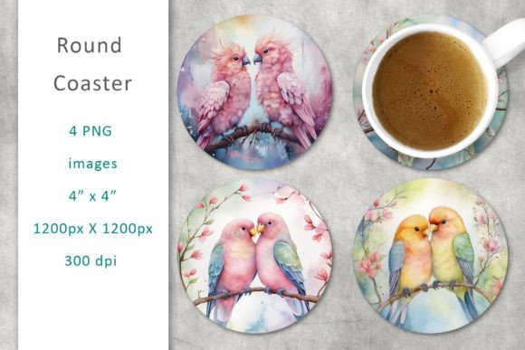 Love Birds Watercolor Round Coaster – A Delicate Craft Touch for Branding and Print Projects