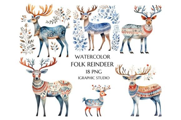 Scandinavian Christmas Reindeer Clipart for Graphic Templates
