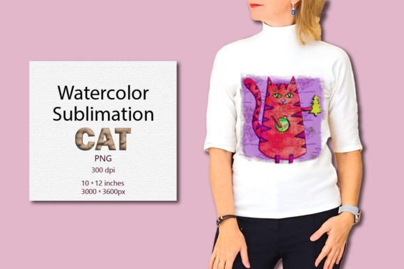 Watercolor Cat Sublimation PNG for Crafts & Digital Product Sellers