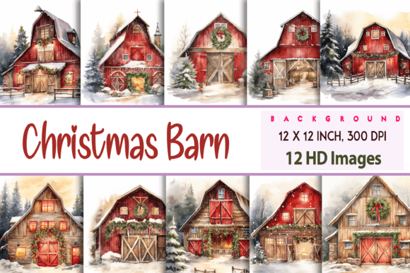 Watercolor Christmas Barn: A Cozy Background for Handmade Holiday Crafts