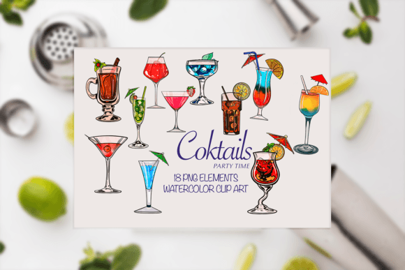 Watercolor Cocktail Clipart PNG for Crafters & Handmade Business Designers