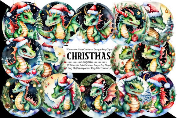 Watercolor Cute Christmas Dragon Bundle: Print Templates Review