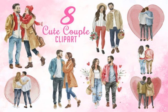 Watercolor Cute Couple Clipart Bundle for Crafts