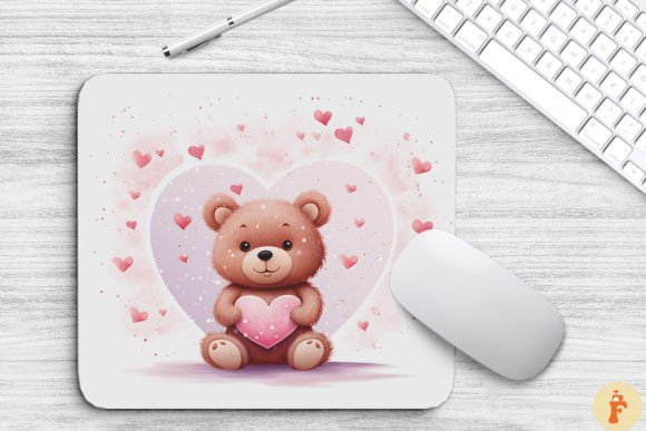Watercolor Cute Valentine Bear Mouse Pad Backgrounds