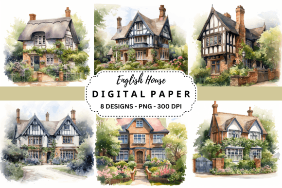 Watercolor English House Background for Branding