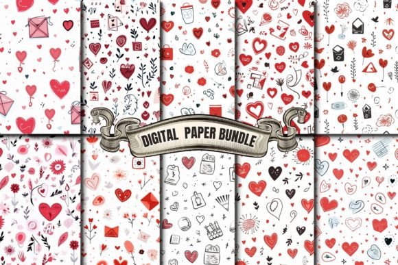 Watercolor Heart Digital Paper: Patterns for Sellers