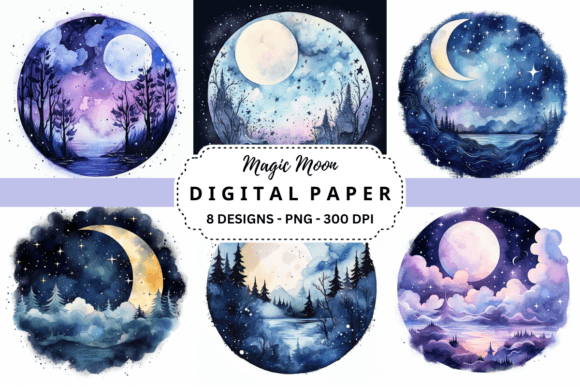 Watercolor Magic Moon Background for Digital Backgrounds