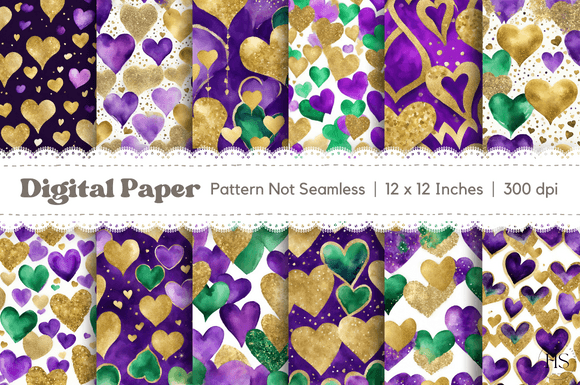 Watercolor Mardi Gras Hearts Backgrounds Review