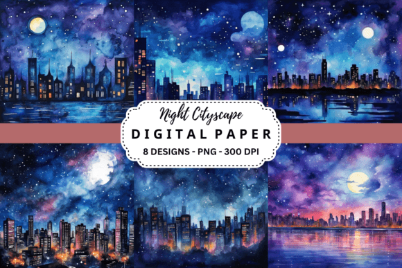 Watercolor Night Cityscape Background for Branding and Marketing