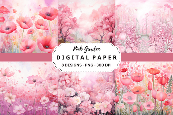 Watercolor Pink Garden Background for Crafters