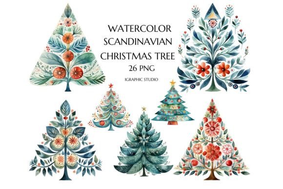 Watercolor Scandinavian Christmas Tree: A Fresh Graphic Template for Festive Branding