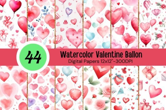 Watercolor Valentine Balloon Patterns for Crafters