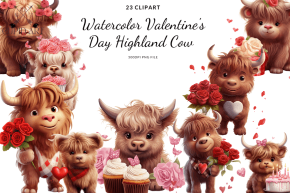 Watercolor Valentine’s Day Highland Cow: A Crafty Design Asset for Romantic Branding