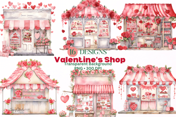 Watercolor Valentine’s Shop Clipart for Crafts & Creative Projects