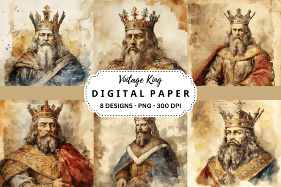 Watercolor Vintage King Backgrounds for Editorial Design