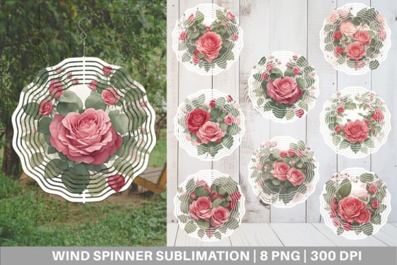 Wind Spinner Watercolor Red Rose for Crafts Branding